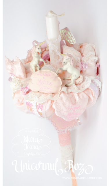 Lumanare de botez pentru fete cu unicorni si printese, 65x4 cm, Unicornul fermecat  2